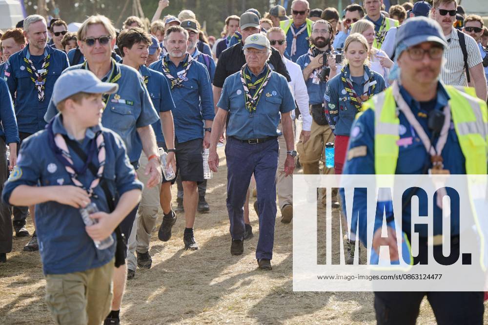 King Carl XVI Gustaf scout, and visit scout camp 2026-07-31 KRISTIANSTAD SWEDEN , King Carl XVI Gustaf are visiting the Jamboree 26 scout camp in Kristianstad in south Sweden., The King has been a scout himself since childhood., PICTURE: King Carl XV Gustaf visit scout camp., PHOTO:hbg-bild mega. 31 Jul 2026 Pictured: King Carl XVI Gustaf of Sweden visit scoutcamp in south Sweden.