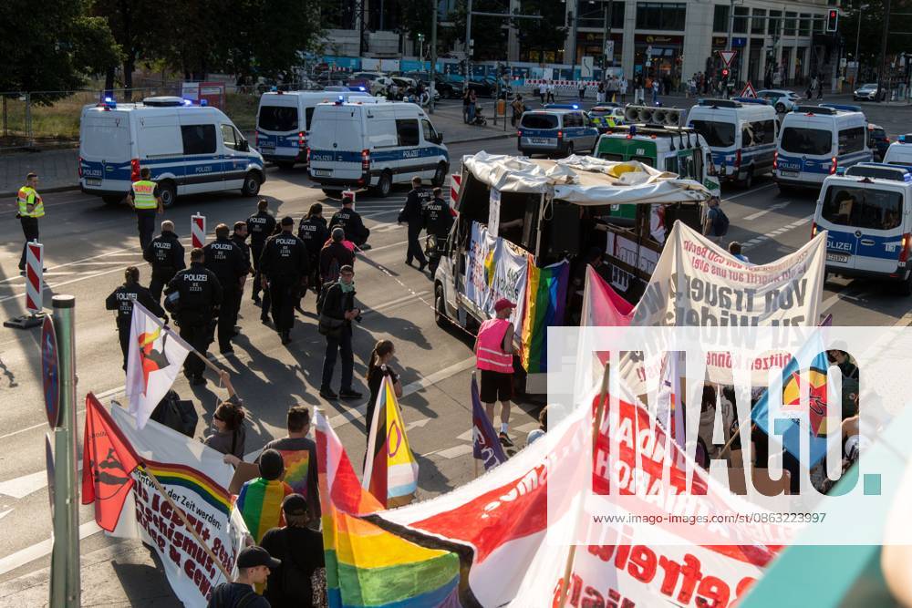 BERLIN, Germany †August 2, 2026: Thousands of people gather at Neptunebrunnen under the slogan â€oeFrom Grief to Anger to Resistance†to condemn the recent attack at Berlin Pride. The peaceful march continued to the Brandenburg Gate with participants carrying banners, posters, and drums. Police arrested one suspect near the demonstration who was carrying a German flag and fireworks. Berlin Germany - ZUMAq101 20260802_zna_q101_189