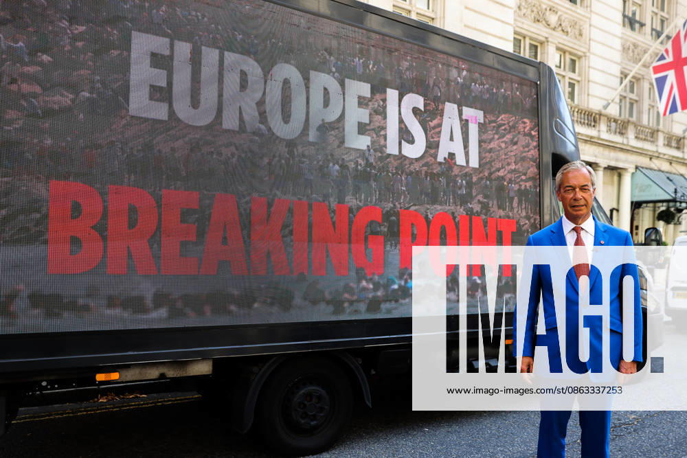 Reform UK launches Operation Fortress in London, UK - 03 Aug 2026 Reform UK leader Nigel Farage poses with the digital poster van after the launch of Operation Fortress at the party s press conference. London United Kingdom