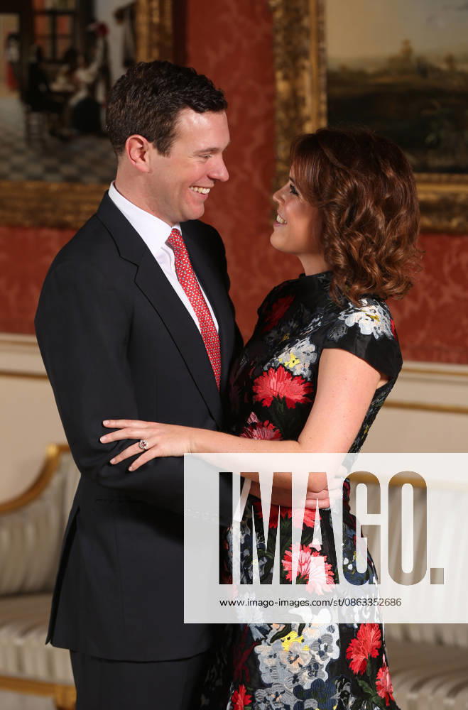 Princess Eugenie and Jack Brooksbank engaged Princess Eugenie and Jack Brooksbank in the Picture Gallery at Buckingham Palace in London after they announced their engagement. Princess Eugenie wears a dress by Erdem, shoes by Jimmy Choo and a ring containing a padparadscha sapphire surrounded by diamonds. They are to marry at St Georges Chapel in Windsor Castle in the autumn this year., Credit:PA ROTA - B68 Avalon UK