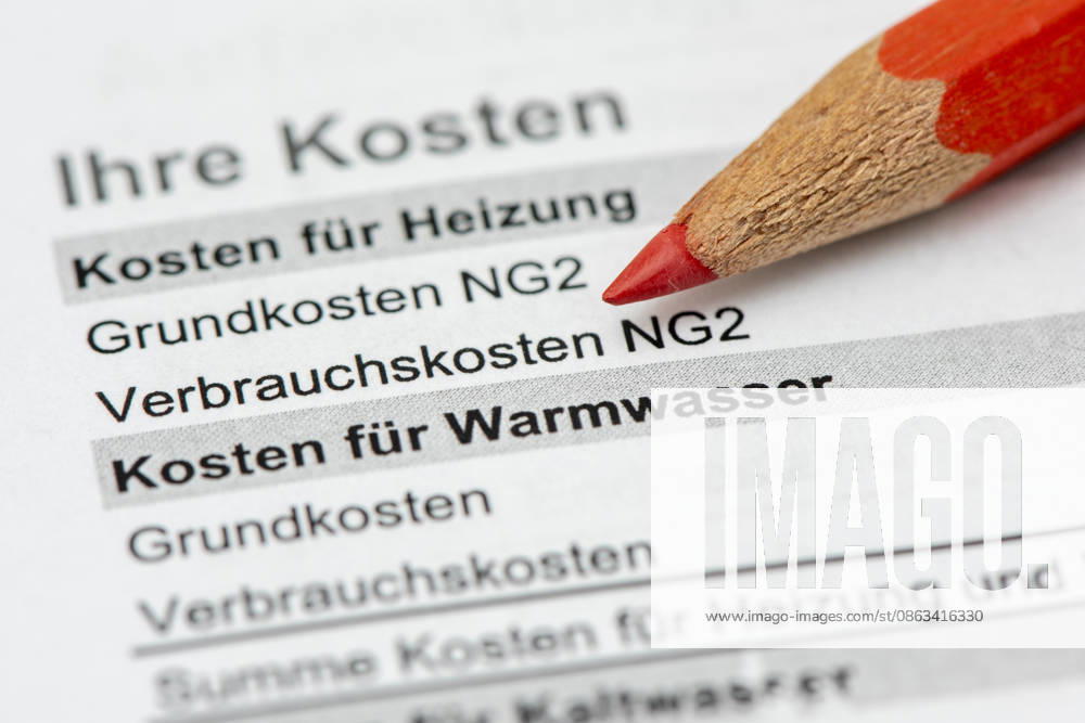 Utility Bill for an Apartment A red pen lies on a utility bill for a rental apartment showing personal consumption and an additional payment. FOR