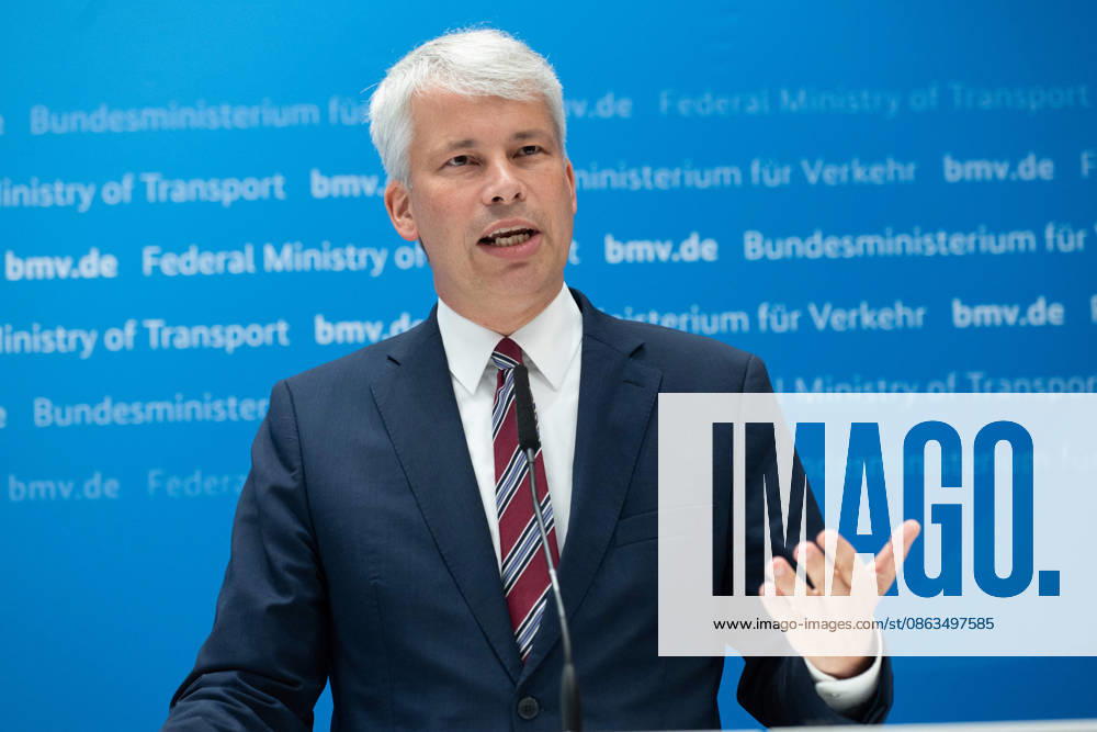 Federal Minister of Transportation Steffen BILGER during the press conference Federal Minister of Transportation Steffen Bilger Hosts High-Level Meeting on Low Water Levels on August 6, 2026, in Bonn, Germany,