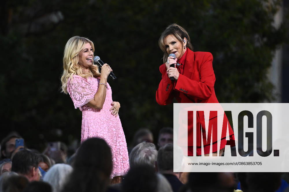 STOCKHOLM, SWEDEN 20260811 Hosts Pernilla Wahlgren and Lena Philipsson during the season s final episode of *Allsang pa Skansen* on Tuesday evening STOCKHOLM SWEDEN