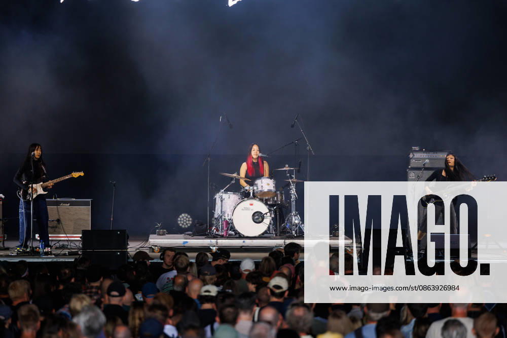 Sailor Honeymoon live at Oyafestivalen 2026 Oslo, Norway. 12th, August 2026. The South Korean punk rock band Sailor Honeymoon performs a live concert during the Norwegian music festival Oyafestivalen 2026 in Oslo. Here drummer and singer Abi Raymaker is seen live on stage wiht bass player Kim Yerim (R) and guitarist Zaeeun Shin (L). Norway, Oslo