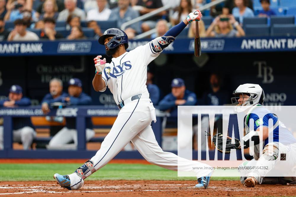 Tampa Bay Rays third baseman Junior Caminero (13) hits an RBI single off of Toronto Blue Jays pitcher Shane Bieber (57) during the fourth inning at Tropicana Field on Thursday, Aug. 20, 2026, in St. Petersburg. St. Petersburg USA - ZUMAs70_ 20260820_zan_s70_019