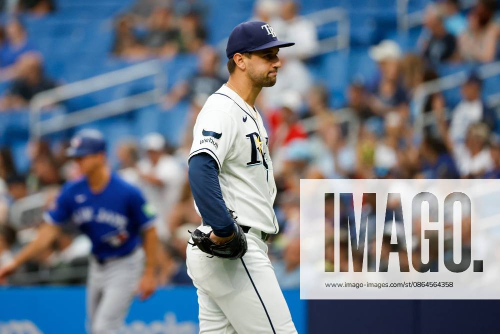 Tampa Bay Rays pitcher Ian Seymour (61) reacts, after Toronto Blue Jays outfielder Nathan Lukes (38) homers off him during the fifth inning at Tropicana Field on Thursday, Aug. 20, 2026, in St. Petersburg. St. Petersburg USA - ZUMAs70_ 20260820_zan_s70_023