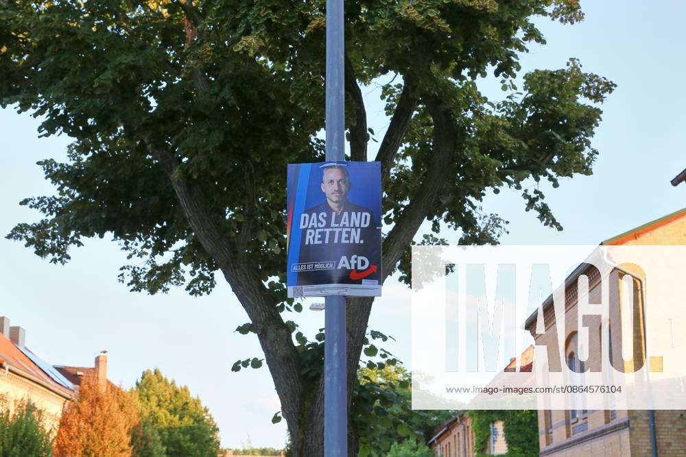 Bitterfeld-Wolfen, Saxony-Anhalt, Germany, August 20, 2026: Campaign posters for the 2026 state election featuring Ulrich Siegmund of the AfD