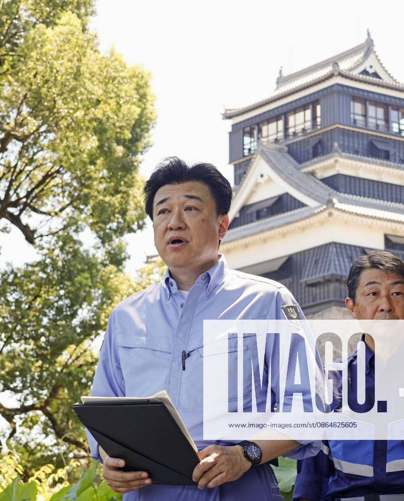 Japan top spokesman visits quake-hit Kumamoto Japanese Chief Cabinet Secretary Minoru Kihara meets the press during a visit to quake-hit Kumamoto Castle in Kumamoto, southwestern Japan, on Aug. 22, 2026, following a powerful earthquake that struck the region on July 28. A14AA0005626427P