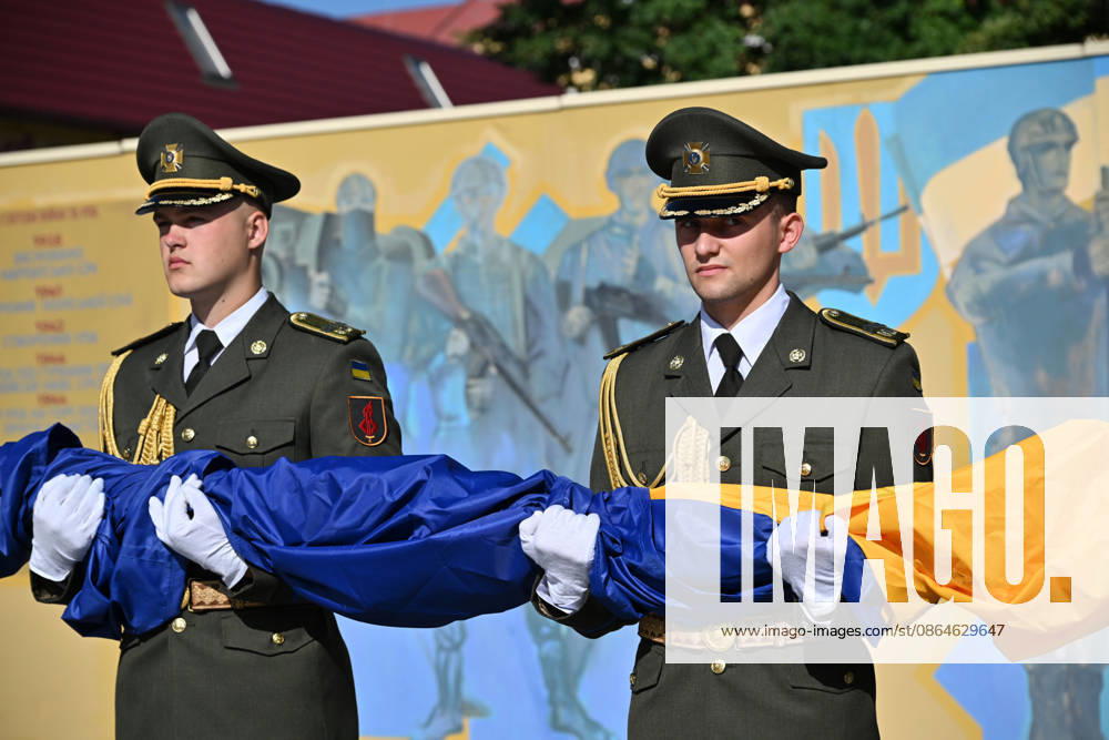 National Flag Day of Ukraine in Lviv LVIV, UKRAINE - AUGUST 23: Celebration of the National Flag Day of Ukraine during the Russian-Ukrainian War in Lviv, Ukraine on August 23, 2026. Due to the war, only the ceremonial raising of the Ukrainian flag on the highest flagpole in the city with the participation of soldiers from various branches of the armed forces took place. People also honored the fallen with a minute of silence, sang the Ukrainian anthem, and a military orchestra played several patriotic and folk songs. Michael Sorrow Anadolu Lviv Ukraine. Editorial use only. Please get in touch for any other usage.