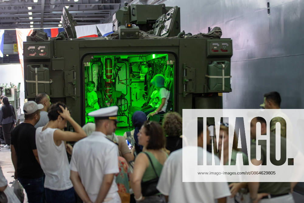 TEKNOFEST Blue Homeland KOCAELI, TURKIYE - AUGUST 23: Visitors view armored military vehicles displayed during TEKNOFEST Blue Homeland at the Golcuk Naval Shipyard Command in Kocaeli, Turkiye, on August 23, 2026. TCG Sancaktar carries out military missions including amphibious operations and mine-laying, and can also serve as a hospital, logistics support and evacuation ship in disaster zones. The event, organized under the leadership of the Turkish Ministry of National Defense and the Turkish Technology Team Foundation (T3 Foundation), with Anadolu serving as its Global Communication Partner, continues on its final day. Ibrahim Yozoglu Anadolu Kocaeli Turkey. Editorial use only. Please get in touch for any other usage.