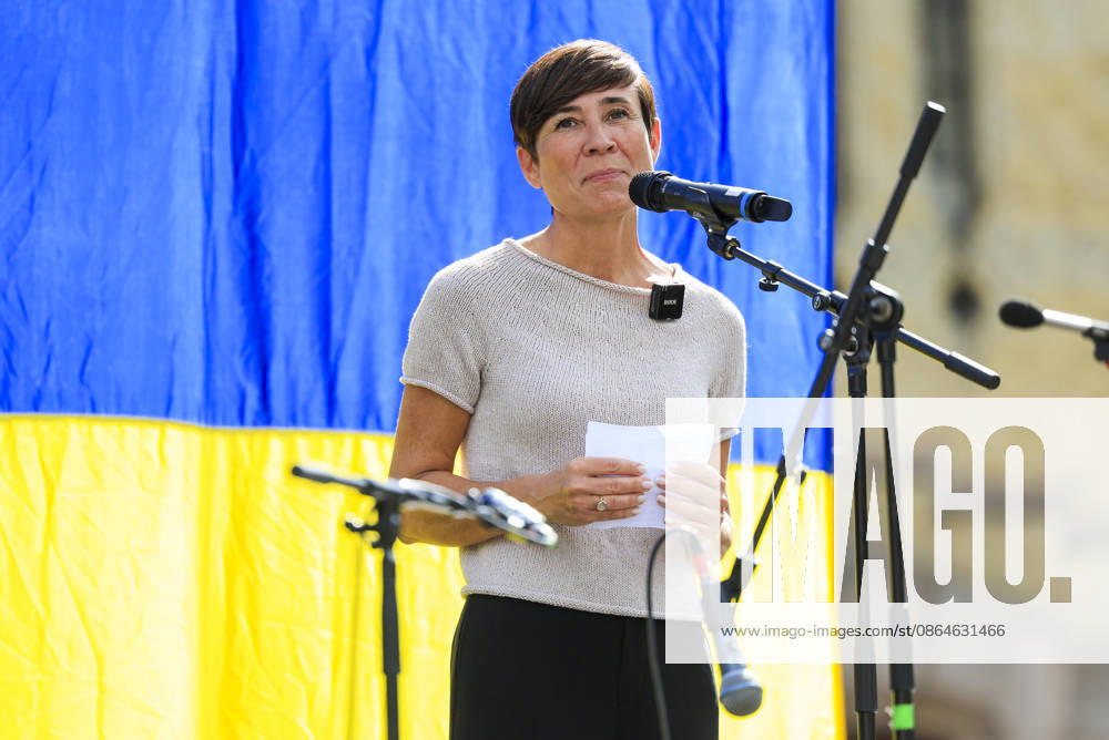 Commemoration of Ukrainian Independence Day in Oslo Oslo 20260823 Ine Eriksen Soreide H delivers a speech during the commemoration of Ukrainian Independence Day at Eidsvolls plass outside the Storting in Oslo Photo: Amanda Pedersen Giske, NTB, Oslo, Norway m2s5sweCto0 Ref BNC POLm2s5sweCto0 jpg
