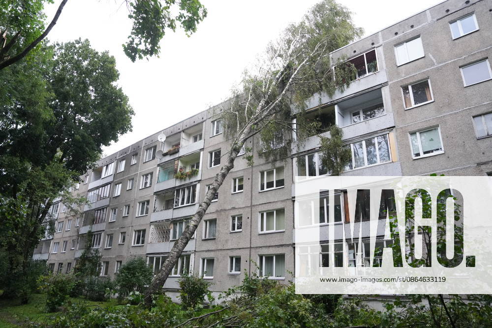 (260823) -- RIGA, Aug. 23, 2026 -- This photo taken on Aug. 23, 2026 shows the aftermath of a powerful storm in Riga, Latvia. A powerful cyclone swept northward across the three Baltic states on Saturday, killing two as strong winds, torrential rain and thunderstorms ravaged Lithuania, Latvia and Estonia. Meteorological data showed Saturday s storm was the most destructive to hit Latvia since January 2005. (Photo by Xinhua) LATVIA-RIGA-STORM-AFTERMATH EdijsxPalens