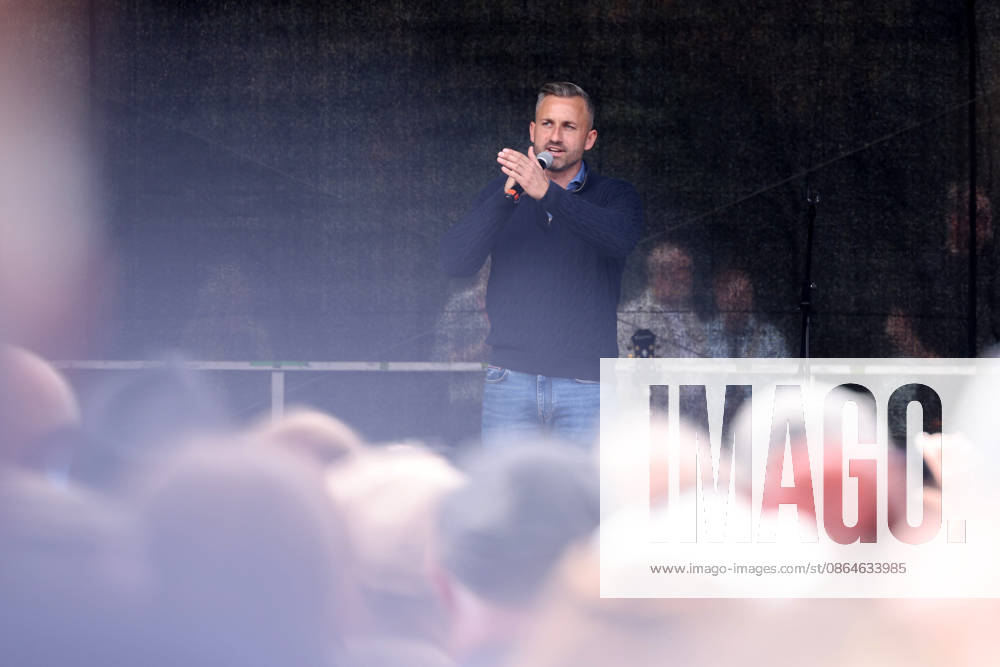 Simson Ride with Ulrich Siegmund: AfD State Election Campaign in Saxony-Anhalt, featuring lead candidate Ulrich Siegmund. Pictured: Ulrich Siegmund of the AfD on stage during the state election campaign, AfD, Simson Ride on August 23, 2026, in Quedlinburg, Germany
