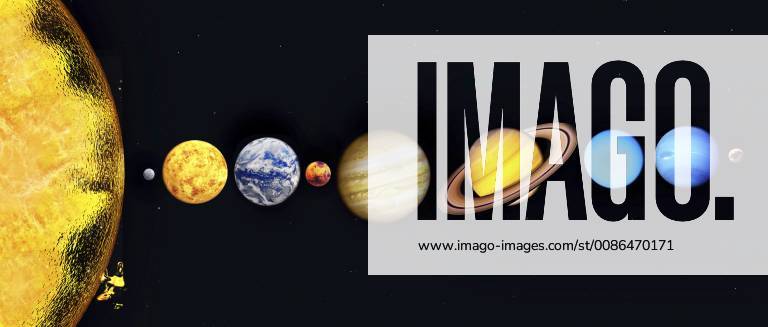 The Sun and planets of our solar system.