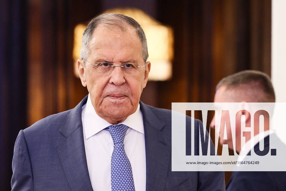 RUSSIA, MOSCOW - AUGUST 25, 2026: Russia s Foreign Minister Sergei Lavrov (L) arrives for a meeting with Archbishop Paul Richard Gallagher, Vatican s Secretary for Relations with States, at the Reception House of the Russian Foreign Ministry. Sergei Bulkin TASS 96625796