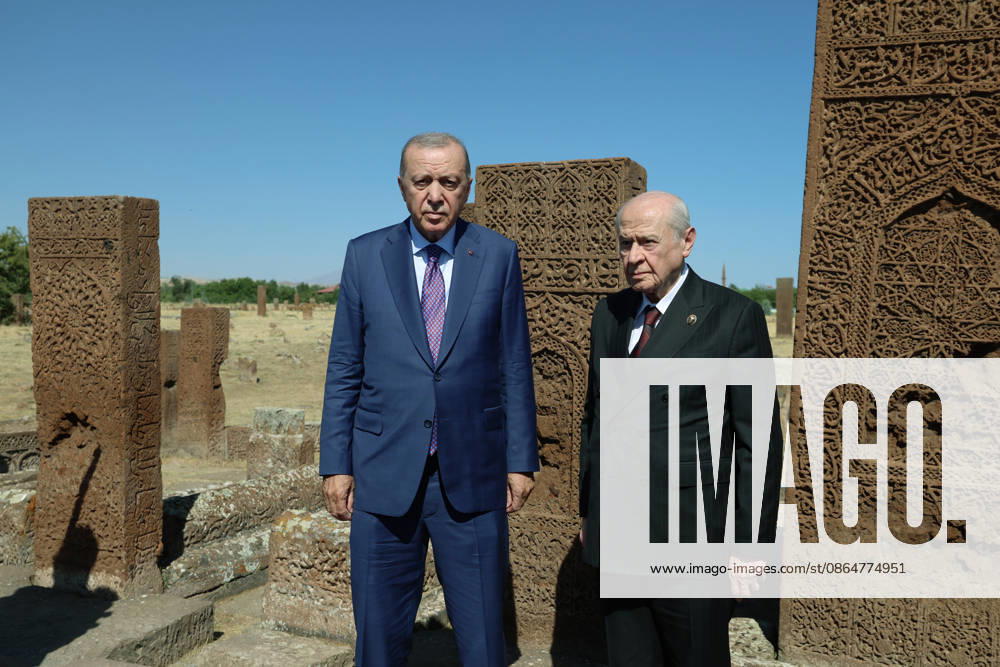 Turkish President Recep Tayyip Erdogan visits Seljuk Square Cemetery in eastern Turkiye BITLIS, TURKIYE - AUGUST 25: (---- - MANDATORY CREDIT - TURKISH PRESIDENCY MURAT CETINMUHURDAR HANDOUT - NO MARKETING NO ADVERTISING CAMPAIGNS - DISTRIBUTED AS A SERVICE TO CLIENTS----) Turkish President Recep Tayyip Erdogan (L) poses for a photo with Nationalist Movement Party (MHP) Chairman Devlet Bahceli (R) during his visit to the Seljuk Square Cemetery in Ahlat district of Bitlis, Turkiye, on August 25, 2026. Turkish President Recep Tayyip Erdogan visited Ahlat as part of events marking the 955th anniversary of the Victory of Malazgirt. Turkish Presidency Murat Cetinmuhurdar Anadolu Bitlis Turkey. Editorial use only. Pleas