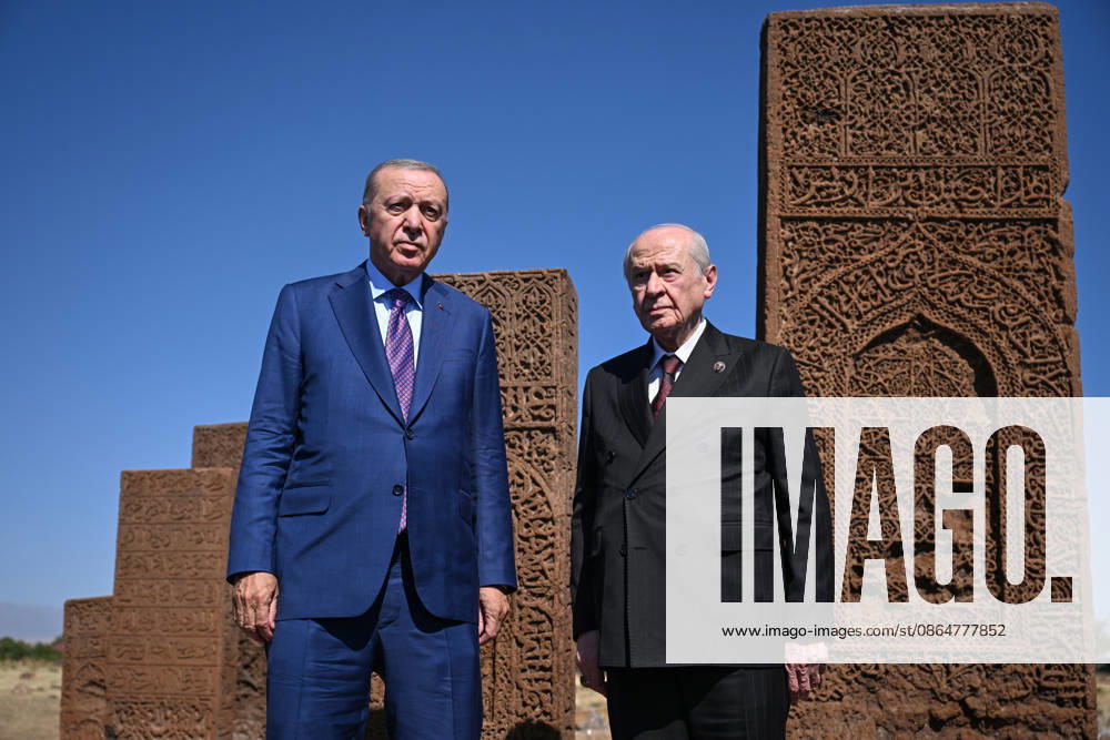 Erdogan visits Seljuk Square Cemetery in Turkiye s Bitlis BITLIS, TURKIYE - AUGUST 25: Turkish President Recep Tayyip Erdogan, and Nationalist Movement Party (MHP) Chairman Devlet Bahceli (R) visit the Seljuk Square Cemetery, as part of ceremonies marking the 955th anniversary of the Victory of Malazgirt, in Ahlat, Bitlis, Turkiye on August 25, 2026. Ozkan Bilgin Anadolu Bitlis Turkey. Editorial use only. Please get in touch for any other usage.