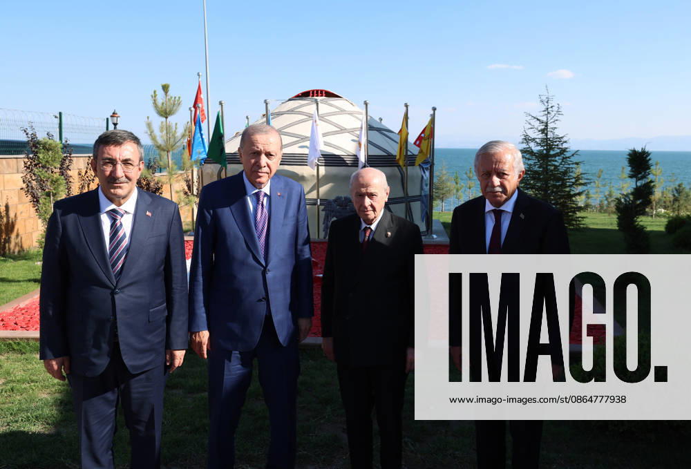 Turkish President Erdogan meets with Devlet Bahceli in Turkiye s Bitlis BITLIS, TURKIYE - AUGUST 25: (---- - MANDATORY CREDIT - TURKISH PRESIDENCY MURAT CETINMUHURDAR HANDOUT - NO MARKETING NO ADVERTISING CAMPAIGNS - DISTRIBUTED AS A SERVICE TO CLIENTS----) Turkish President Recep Tayyip Erdogan (2nd L) meets with Nationalist Movement Party (MHP) Chairman Devlet Bahceli (2nd R) during his visit to Devlet Bey Mansion in the Emir Bayindir Complex as part of ceremonies marking the 955th anniversary of the Victory of Malazgirt in Ahlat district of Bitlis, Turkiye, on August 25, 2026. Turkish Vice President Cevdet Yilmaz (L) also attended the meeting. TUR Presidency Murat Cetinmuhurdar Anadolu Bitlis Turkey. Editorial