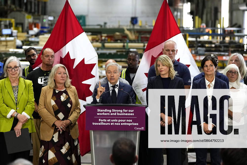Ottawa, On, CAN: Minister of Finance and National Revenue Francois-Philippe Champagne speaks at a news conference on Canada s response to U.S. tariffs, at a roofing company in Ottawa, on Tuesday, Aug. 25, 2026. Ottawa CAN - ZUMAc35_ 20260825_zaf_c35_010