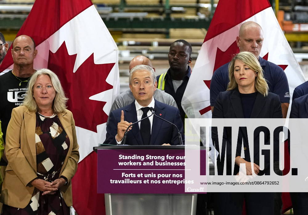 Ottawa, On, CAN: Minister of Finance and National Revenue Francois-Philippe Champagne speaks at a news conference on Canada s response to U.S. tariffs, at a roofing company in Ottawa, on Tuesday, Aug. 25, 2026. Ottawa CAN - ZUMAc35_ 20260825_zaf_c35_012