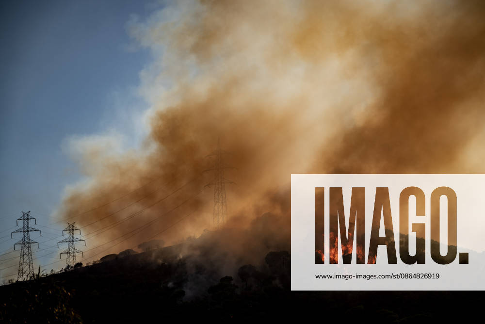Smoke rises from a wildfire burning in the Collserola mountain range in Barcelona as flames spread through forested areas beneath high voltage power lines. The fire has affected the city s Nou Barris district, prompting authorities to evacuate and shelter residents in the Torre Baro³ and Ciutat Meridiana neighborhoods. Barcelona Spain - ZUMAb137 20260825_fap_b137_007