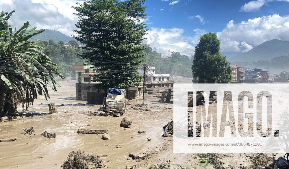 A photo extracted from social media shows flood-affected areas in Rasuwa following a flash flood triggered by the Lende River flowing from Tibet, China, and merging with the Bhote Koshi River on August 26, 2026. The flood caused significant damage to houses, infrastructure and settlements in the area near the Nepal-China border. Rescue and relief operations are underway in the affected areas. Kathmandu Nepal - ZUMAs233 20260826_zap_s233_002