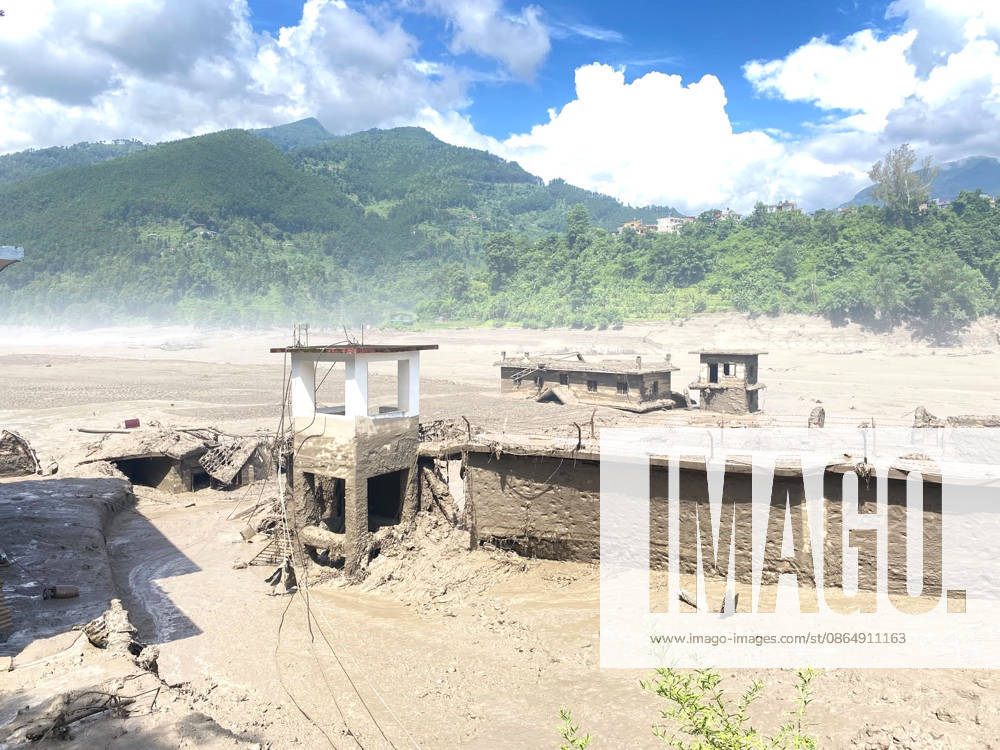 (260826) -- KATHMANDU, Aug. 26, 2026 -- This photo taken on Aug. 26, 2026 shows an area affected by flash floods in Nuwakot District, Nepal. As many as 72 people have been found dead in the flash flood in the Bhote Koshi River in Nepal, police said. Abi Narayan Kafle, spokesperson of Nepal Police, confirmed to Xinhua, adding that 41 injured people have been receiving treatment in different hospitals. ( via Xinhua) (SpotNews) NEPAL-NUWAKOT-FLASH FLOODS-DEATH TOLL RSS