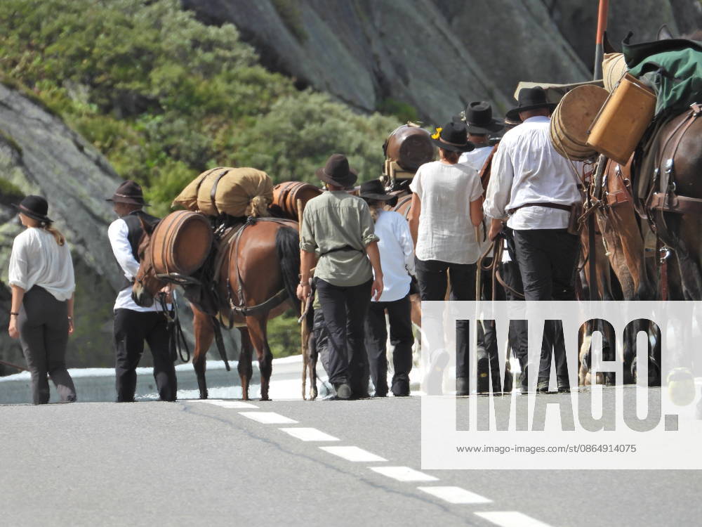 Switzerland, Grimsel Pass, Saeumerfest (23rd Anniversary), Sprinz Route from Sachseln to Domodossola, Stage 4: Guttannen–Obergesteln. Photo: The Saeumer with their horses on the ascent to the Grimsel Pass