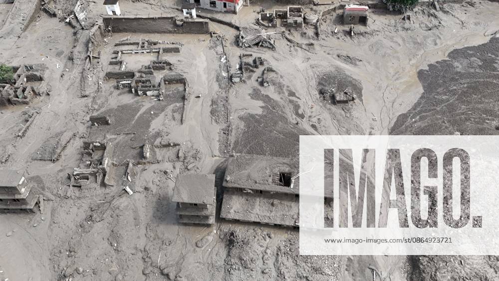 An aerial view shows buildings and infrastructure damaged along the swollen Trishuli River following a massive flash flood triggered by an avalanche of ice and rock in the upper Lhende River on the Tibetan side, in Nuwakot district, Nepal, on Wednesday, August 26, 2026. The sudden flood swept through communities along the Bhote Koshi and Trishuli river systems, destroying homes, roads and bridges and leaving widespread devastation downstream. Nuwakot Nepal - ZUMAg200 20260826_zap_g200_019