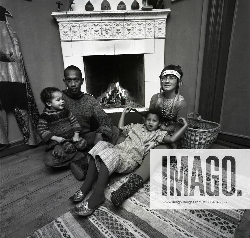 Music, Jazz, Don Cherry with his family—his children Eagle Eye Cherry and Neneh Cherry, along with his wife Monica Moki—at Tagarp School in Tagarp, Sweden