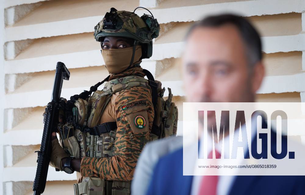 Burkina Faso s solder pictured near Belgian Foreign Minister Maxime Prevot after a meeting with Burkina Faso President Ibrahim Traore on the second day of a diplomatic mission of Belgian Foreign Minister in the Sahel region, in Ouagadougou, Burkina Faso. BENOITxDOPPAGNE 184473329