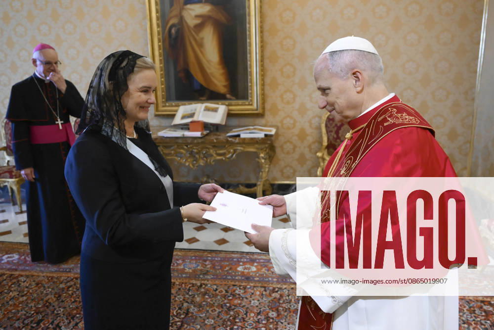 Pope Leo XIV weekly general audience Italy, Rome , Vatican, 2026 8 27 Pope Leo XIV receives in a private audience H.E. Ms. Caroline Vermeulen for the presentation of her credentials in The Vatican - NO BOOKS