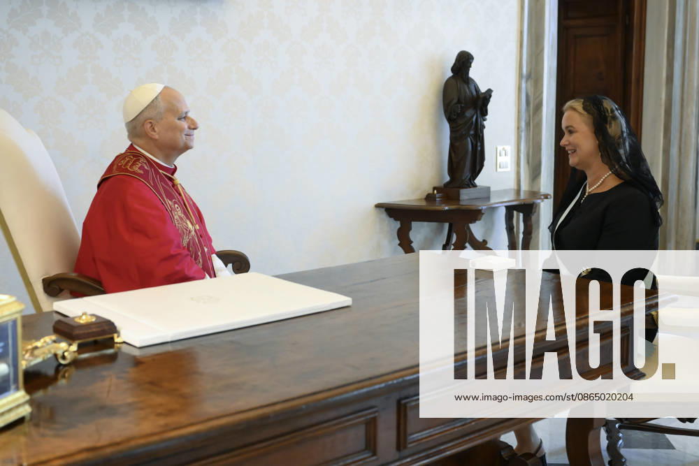 Pope Leo XIV weekly general audience Italy, Rome , Vatican, 2026 8 27 Pope Leo XIV receives in a private audience H.E. Ms. Caroline Vermeulen for the presentation of her credentials in The Vatican - NO BOOKS