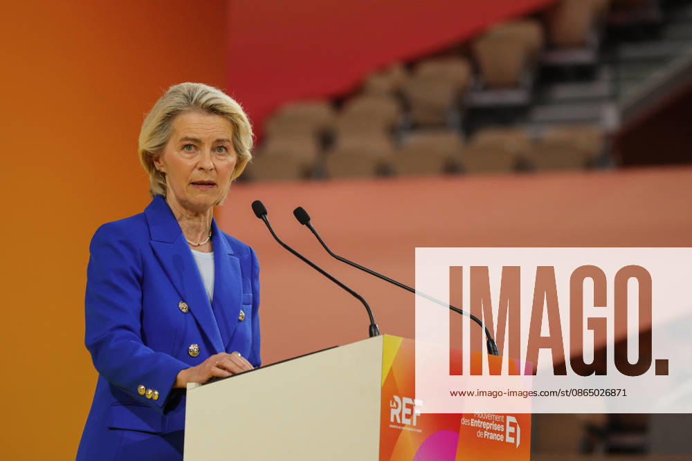 La REF 2026 Aurelien Morissard MAXPPP MAXPPP Paris August 27, 2026 Ursula von der Leyen, President of the European Commission, during the La REF 2026 meeting of French entrepreneurs, organized by the MEDEF, France’s main employers’ federation, at the Roland Garros venue in Paris on August 27, 2026 Aurelien Morissard MAXPPP Paris France