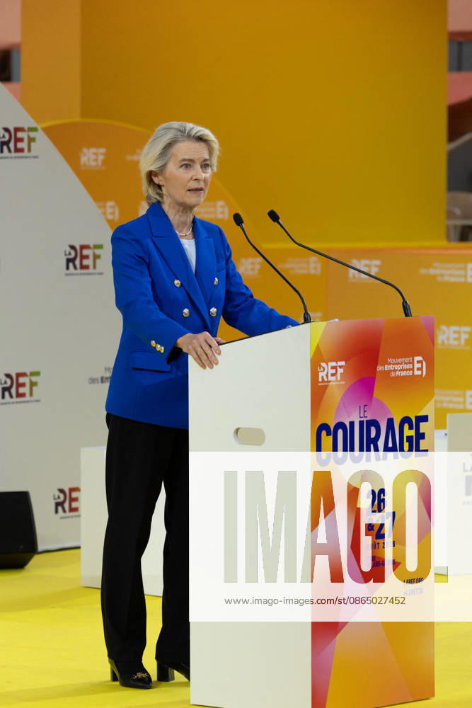 Second day of La REF 2026 meeting - Paris European Commission President Ursula von der Leyen during the La REF 2026 meeting of French entrepreneurs, organised by the MEDEF, France s main employers federation, at the Roland-Garros venue in Paris on August 27, 2026. Photo by Raphael Lafargue ABACAPRESS.COM Paris France