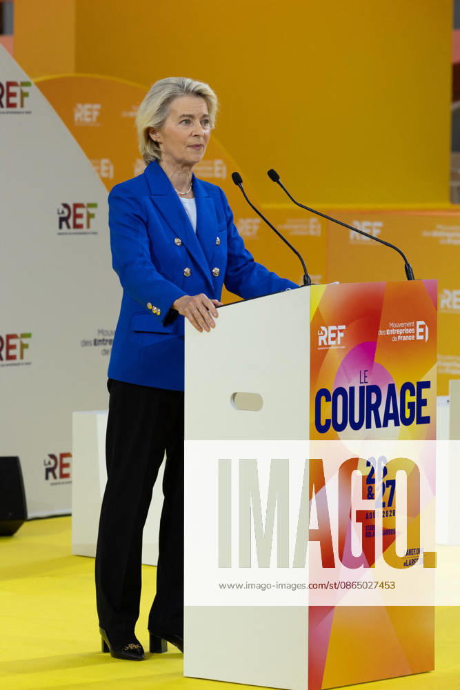 Second day of La REF 2026 meeting - Paris European Commission President Ursula von der Leyen during the La REF 2026 meeting of French entrepreneurs, organised by the MEDEF, France s main employers federation, at the Roland-Garros venue in Paris on August 27, 2026. Photo by Raphael Lafargue ABACAPRESS.COM Paris France