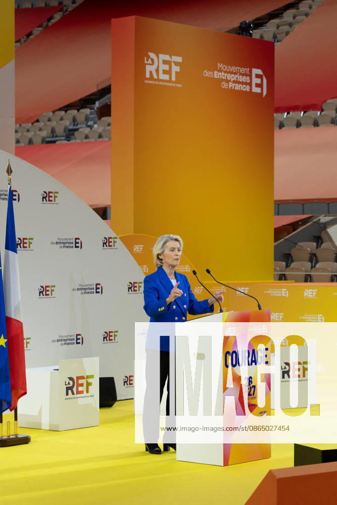 Second day of La REF 2026 meeting - Paris European Commission President Ursula von der Leyen during the La REF 2026 meeting of French entrepreneurs, organised by the MEDEF, France s main employers federation, at the Roland-Garros venue in Paris on August 27, 2026. Photo by Raphael Lafargue ABACAPRESS.COM Paris France
