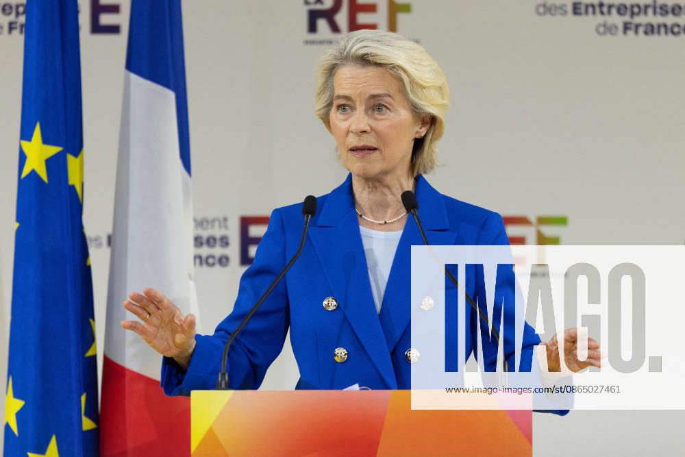 Second day of La REF 2026 meeting - Paris European Commission President Ursula von der Leyen during the La REF 2026 meeting of French entrepreneurs, organised by the MEDEF, France s main employers federation, at the Roland-Garros venue in Paris on August 27, 2026. Photo by Raphael Lafargue ABACAPRESS.COM Paris France