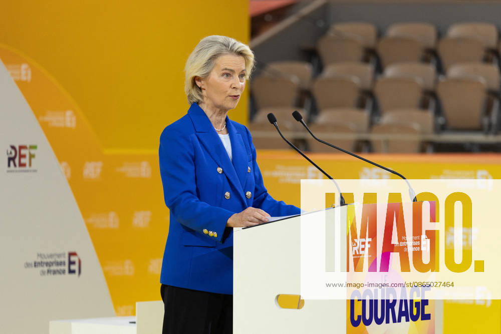 Second day of La REF 2026 meeting - Paris European Commission President Ursula von der Leyen during the La REF 2026 meeting of French entrepreneurs, organised by the MEDEF, France s main employers federation, at the Roland-Garros venue in Paris on August 27, 2026. Photo by Raphael Lafargue ABACAPRESS.COM Paris France