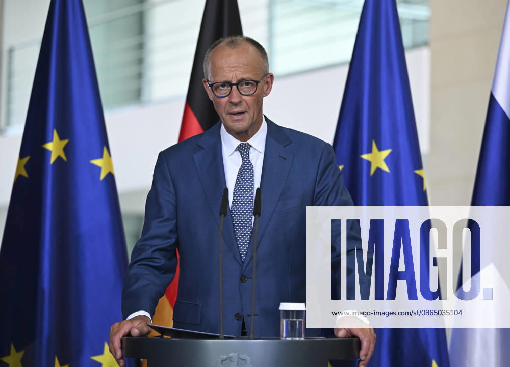 German Chancellor Merz hosts Austrian, Danish, and Finnish counterparts in Berlin BERLIN, GERMANY - AUGUST 27: Chancellor of Germany Friedrich Merz, Chancellor of Austria Christian Stocker, Prime Minister of Denmark Mette Frederiksen, and Prime Minister of Finland Petteri Orpo attend a joint press conference following their quadripartite meeting at the Federal Chancellery in Berlin, Germany, on August 27, 2026. The European leaders met to discuss regional security, European Union policies, and economic cooperation. Halil Sagirkaya Anadolu Berlin Germany. Editorial use only. Please get in touch for any other usage.