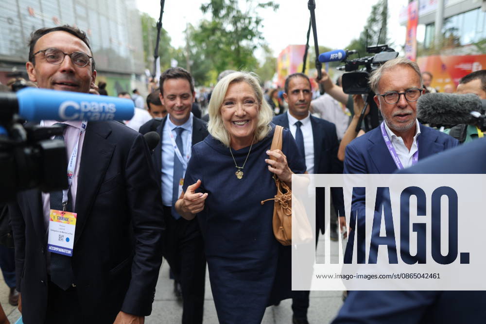 REF Medef - Marine Le Pen Arrives at Presidential Debate President of the Rassemblement National party and 2027 presidential candidate Marine Le Pen arrives at the presidential debate during the La REF 2026 meeting of French entrepreneurs, organised by the MEDEF, France s main employers federation, at the Roland-Garros venue in Paris, France on August 27, 2026. Photo by Raphael Lafargue ABACAPRESS.COM Paris France