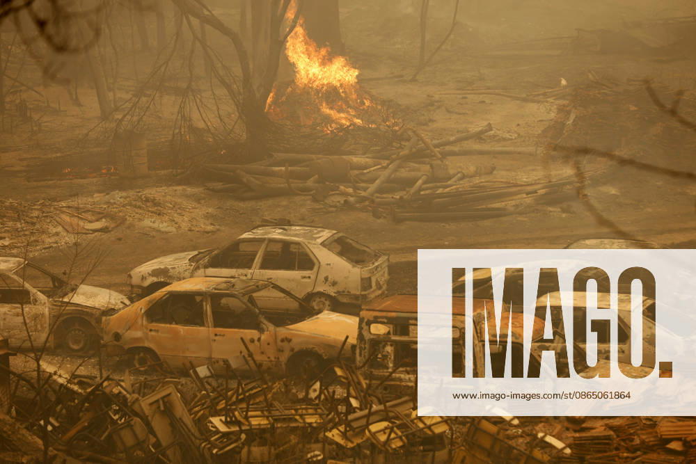 Fires in Jijel and Bedjaia: A general view of the burned houses, cars, and animals in the village of Nador, in the Jijel Mountains east of Algiers, in Algeria on August 27, 2026. The Algerian Ministry of the Interior announced that at least 12 people have died and 54 others have been injured in multiple forest fires across the country. Photo by Billel Bensalem, APP, Jijel, Algeria