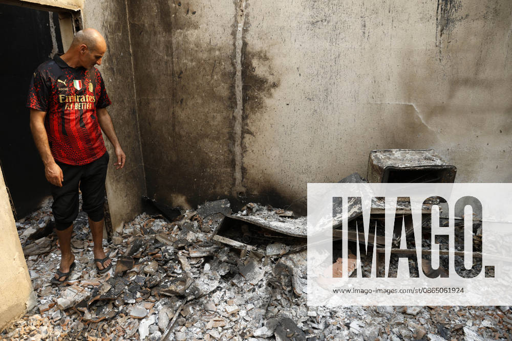 Fires in Jijel and Bedjaia: A general view of the burned-out houses, cars, and animals in the village of Nador, in the Jijel mountains east of Algiers, in Algeria on August 27, 2026. The Algerian Ministry of the Interior announced that at least 12 people have died and 54 others have been injured in multiple forest fires across the country. Photo by Billel Bensalem, APP, Jijel, Algeria