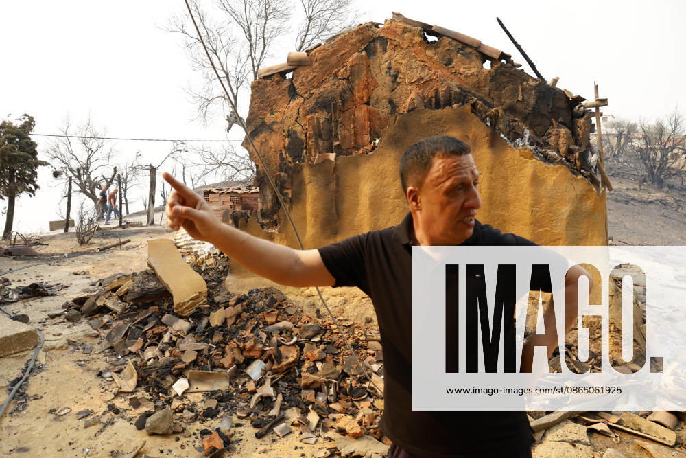 Fires in Jijel and Bedjaia: A general view of the burned-out houses, cars, and animals in the village of Nador, in the Jijel mountains east of Algiers, in Algeria on August 27, 2026. The Algerian Ministry of the Interior announced that at least 12 people have died and 54 others have been injured in multiple forest fires across the country. Photo by Billel Bensalem, APP, Jijel, Algeria