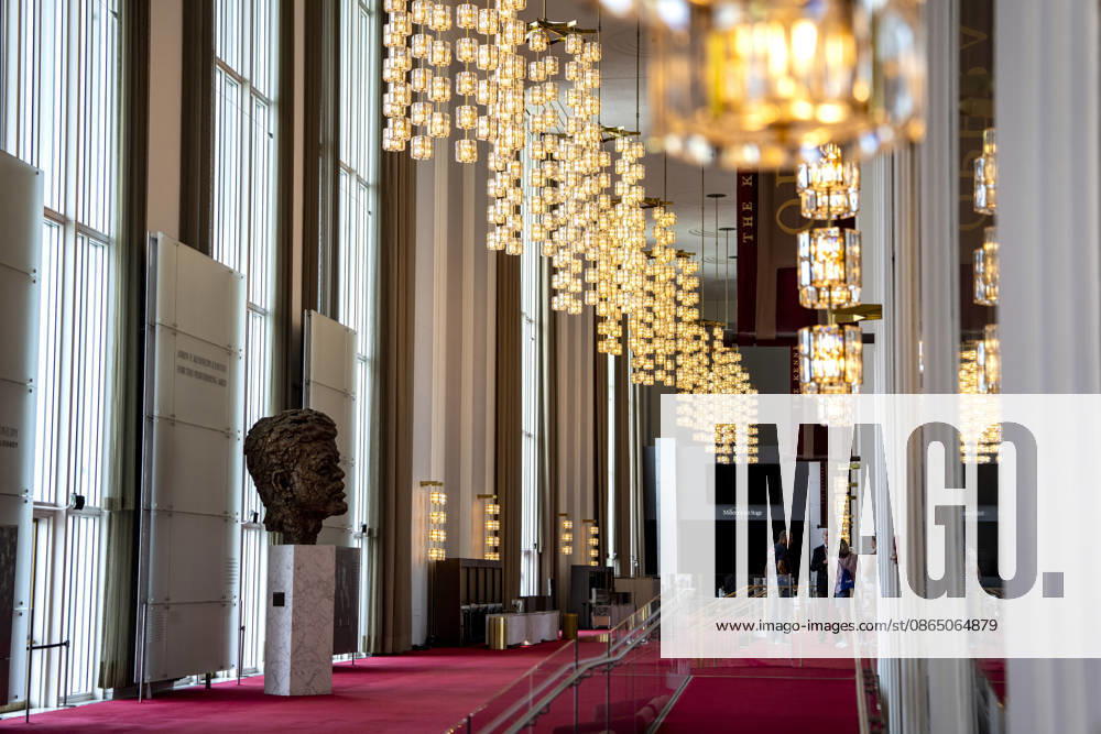 A bust of former President John F. Kennedy is seen inside the John F. Kennedy Center for Performing Arts in Washington, DC on Thursday, August 27. 2026. In a court ruling filed earlier this week, the Trump Administration said they may demolish the center if proposed renovation plans are blocked. WAP20260827312 BONNIExCASH