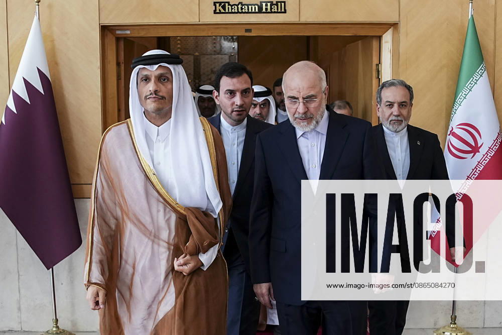 Qatar and Iran Discuss Diplomacy Qatars Prime Minister and Foreign Minister Sheikh Mohammed bin Abdulrahman bin Jassim Al Thani walks beside Iranian Parliament Speaker Mohammad Bagher Ghalibaf between the Qatari and Iranian flags following their meeting in Tehran, Iran, on August 27, 2026. The two officials discussed regional developments, efforts to reduce tensions, and ways to create conditions for the resumption of diplomatic dialogue, with the Qatari prime minister stressing that diplomacy remained the best means of resolving disputes and preventing further escalation. Tehran Tehran Iran