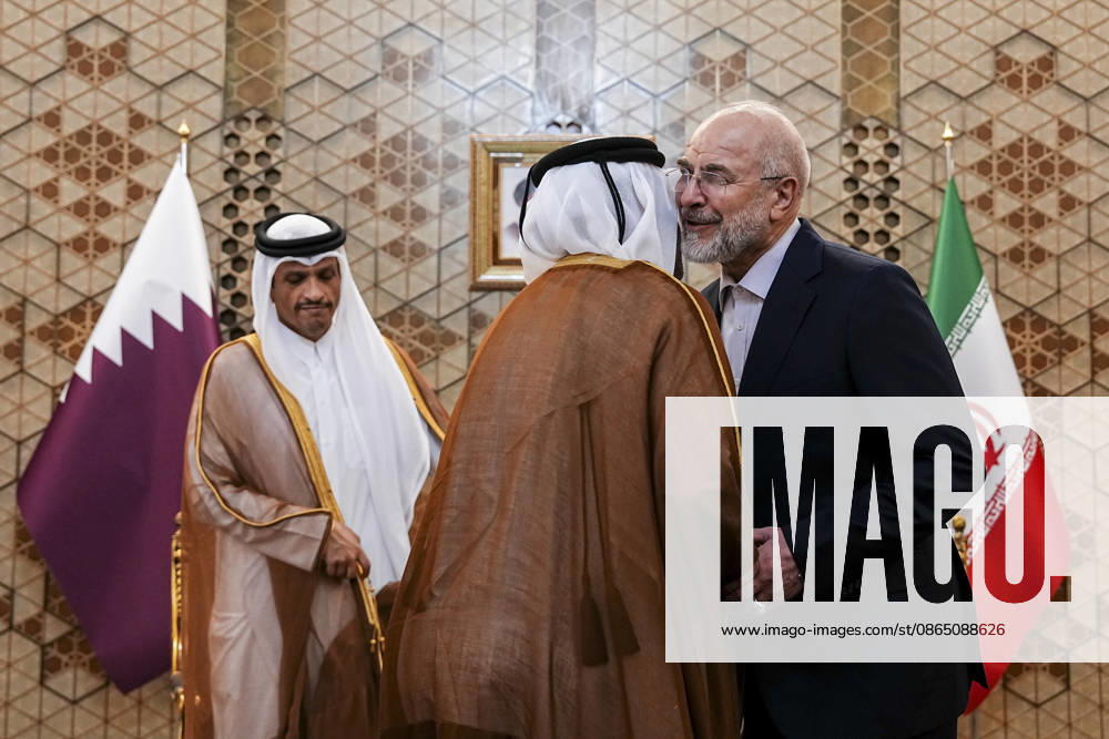 Qatar and Iran Discuss Diplomacy Iranian Parliament Speaker Mohammad Bagher Ghalibaf greets members of the Qatari delegation as Qatars Prime Minister and Foreign Minister Sheikh Mohammed bin Abdulrahman bin Jassim Al Thani stands nearby in Tehran, Iran, on August 27, 2026. The two officials discussed regional developments, efforts to reduce tensions, and ways to create conditions for the resumption of diplomatic dialogue, with the Qatari prime minister stressing that diplomacy remained the best means of resolving disputes and preventing further escalation. Tehran Tehran Iran