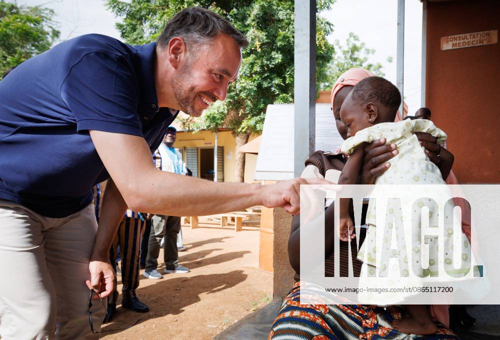 Belgian Foreign Minister Maxime Prevot pictured during a visit to the nutritional care centre of UNICEF in Kaya on the second day of a diplomatic mission of Belgian Foreign Minister in the Sahel region, in Ouagadougou, Burkina Faso. BENOITxDOPPAGNE 184535074
