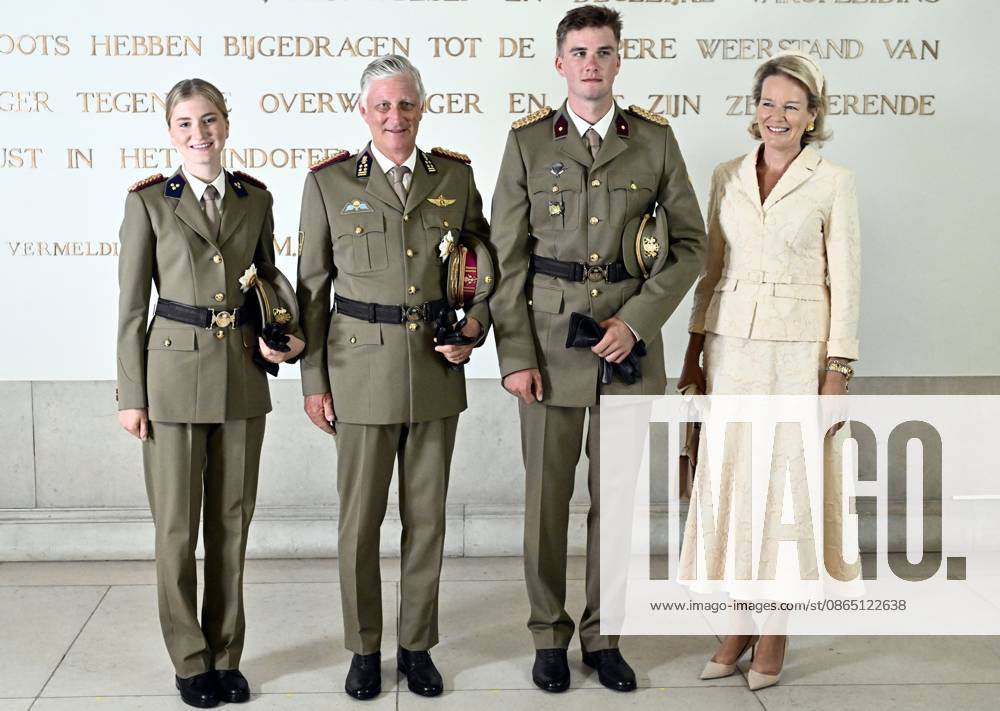 Crown Princess Elisabeth; King Philippe - Filip of Belgium; Prince Gabriel and Queen Mathilde of Belgium pose for the photographer during the graduation ceremony for cadets at the Royal Military Academy (RMA), in Brussels, on Friday 28 August 2026. Graduates of the 176th Polytechnic Class, the 162nd Class in Social and Military Sciences to which the Prince belongs and various classes of the Special Division are honored during the ceremony. ERICxLALMAND 184538543