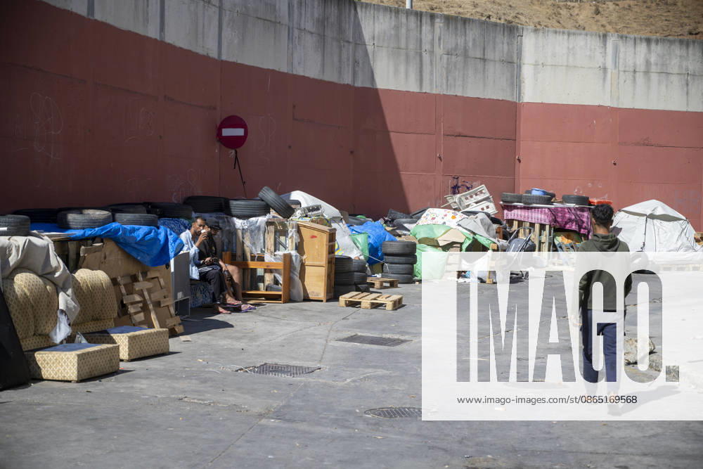 Daily Life for Migrants at the El Tarajal Industrial Park: Makeshift shelters built by migrants at the El Tarajal Industrial Park, August 28, 2026, in Ceuta, Spain. Ceuta has announced plans to renovate the six industrial buildings in the El Tarajal industrial park to transform them into a reception center. The project includes the installation of restrooms, kitchens, bedrooms, and other facilities. Depending on the condition of each building, the project will also require the replacement of roofs, painting, and other repairs. AUGUST 28, 2026 MIGRATION CRISIS Ceuta, Spain